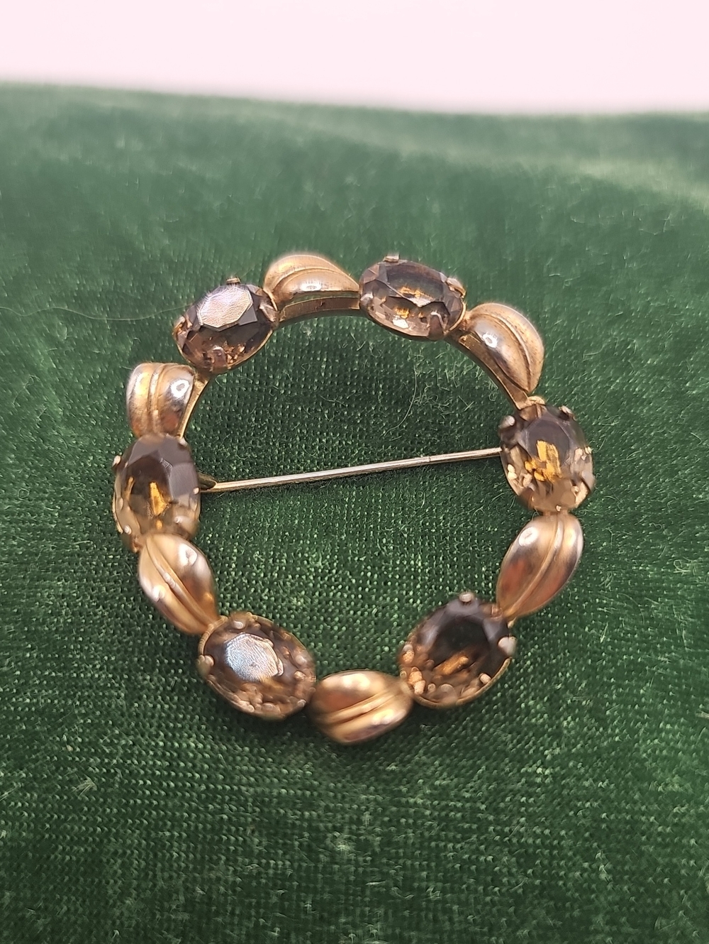Gold-Tone Amber Crystal Circle Brooch - Women Jewelry